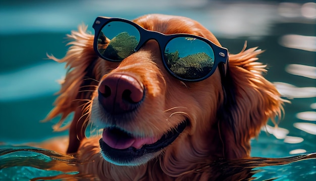 Gratis foto schattige puppy in tinten geniet van generatieve ai in de zomer buiten