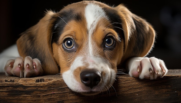 Gratis foto schattige puppy zittend kijkend naar camera speels en pluizig gegenereerd door kunstmatige intelligentie