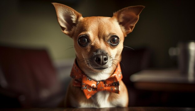 Schattige terriërpuppy met vlinderdas zit behoorlijk gegenereerd door AI