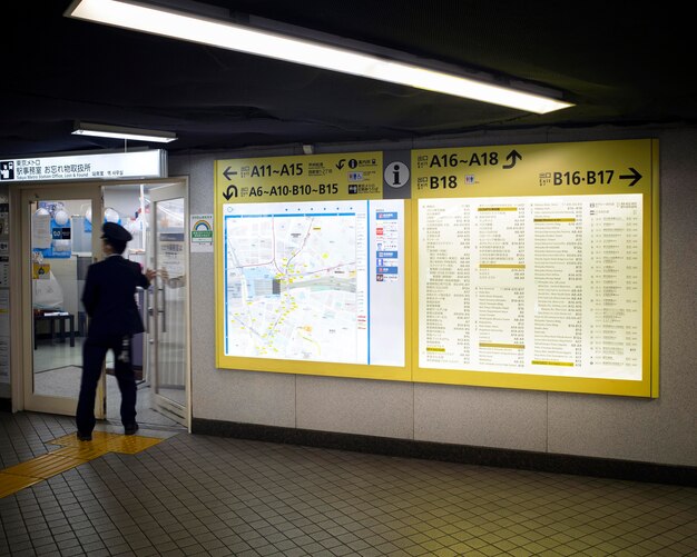 Gratis foto scherm met passagiersinformatie in het japanse metrosysteem