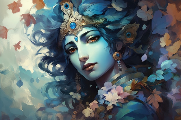 Gratis foto schilderij dat krishna vertegenwoordigt