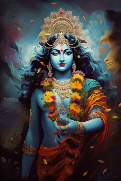 Gratis foto schilderij dat krishna vertegenwoordigt