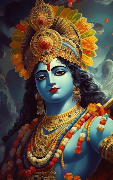 Gratis foto schilderij dat krishna vertegenwoordigt