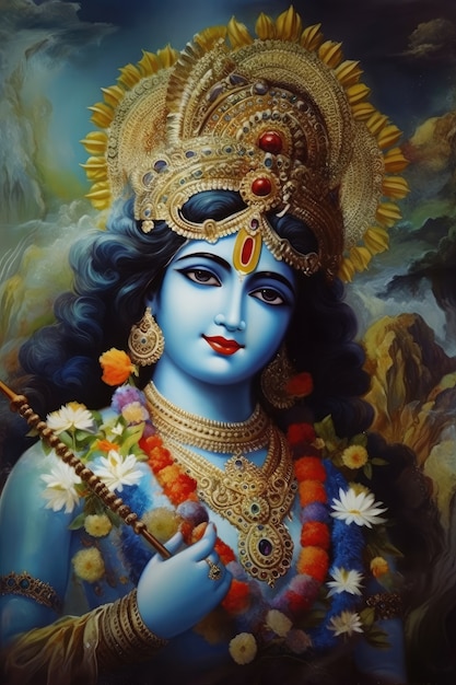 Gratis foto schilderij dat krishna vertegenwoordigt