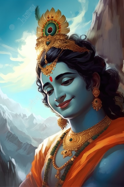 Gratis foto schilderij dat krishna vertegenwoordigt