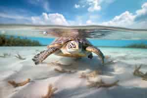 Gratis foto schildpadden zwemmen in de oceaan