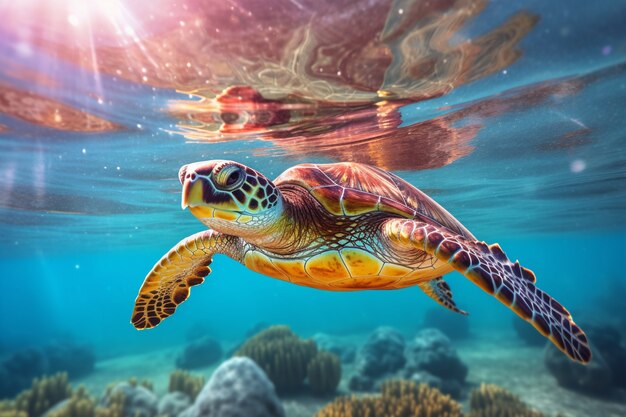 Schildpadden zwemmen in de oceaan