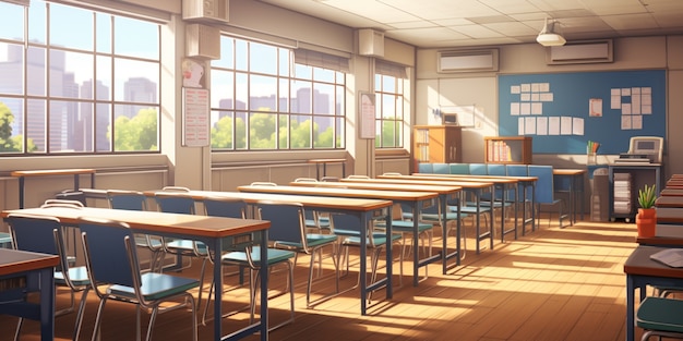 School klaslokaal in anime stijl