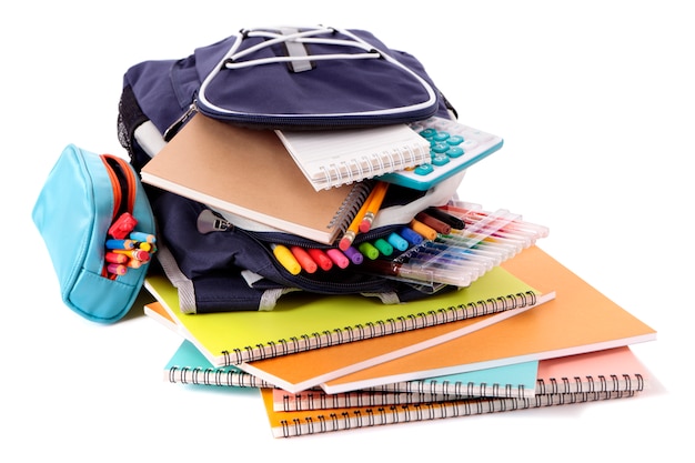 School tas met boeken en apparatuur