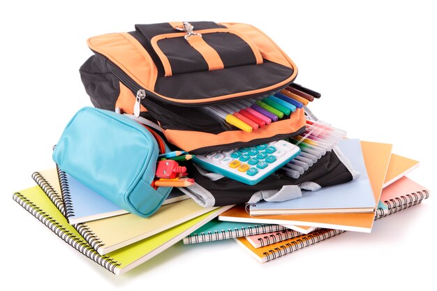 School tas met boeken en apparatuur