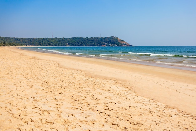 Schoonheid eenzaam strand met geel zand in goa, india