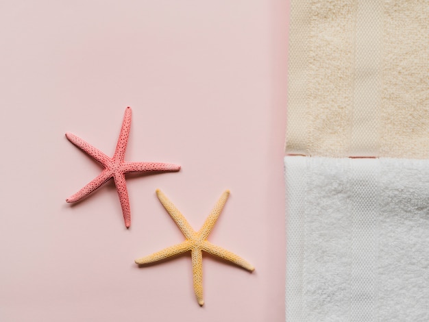 Seastars bovenaan bekijken met handdoeken