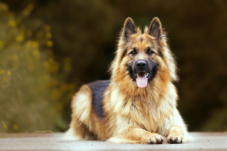 Gratis Foto selectieve focusopname van een schattige duitse herder buiten bij daglicht