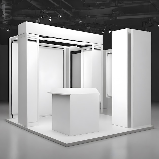 Gratis foto set van realistische handelsbeursstand of witte lege tentoonstellingskiosk of stand stand corporate