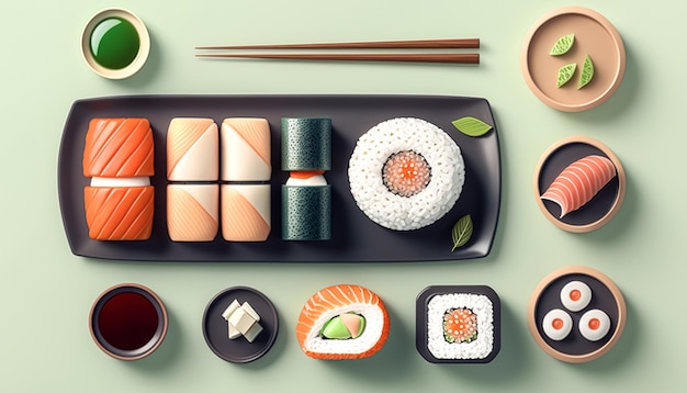 Gratis foto set van sushi en broodjes generatieve ai