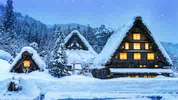 Gratis foto shirakawa-go dorp in de winter, japan.