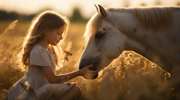 Side view meisje met schattig paard