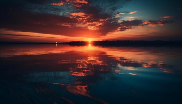 Silhouet van majestueuze natuur bij reflectie in de schemering gegenereerd door AI