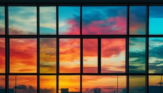 Silhouet van wolkenkrabbers tegen paarse schemerhemel gegenereerd door AI