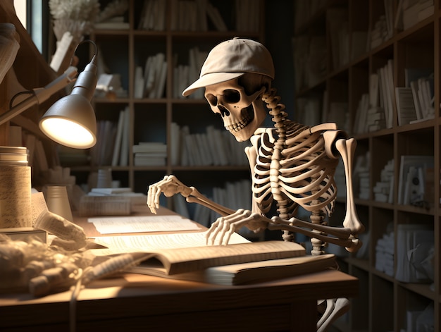 Gratis foto skelet in bibliotheek