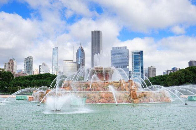 Skyline van Chicago met Buckingham-fontein