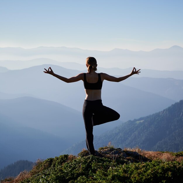 Slanke vrouw doet meditatie over de natuur