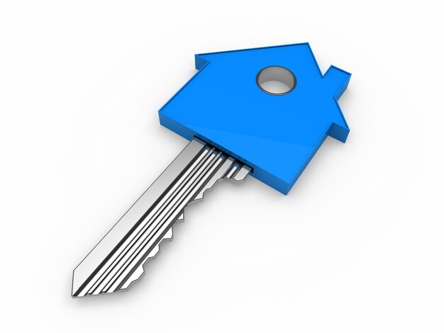 Sleutel in de vorm van een blauwe huis