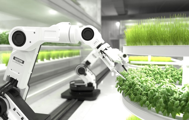 Slimme robotboerenconcept robotboeren Landbouwtechnologie Boerderijautomatisering