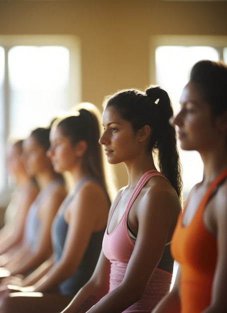 Gratis foto sluit mensen af die binnenshuis yoga doen