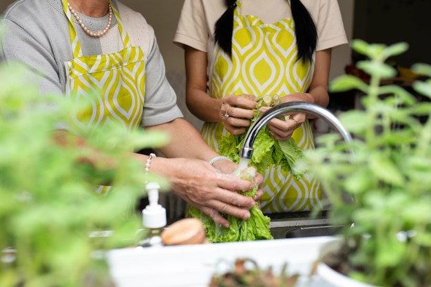 Sluit mensen die sla wassen