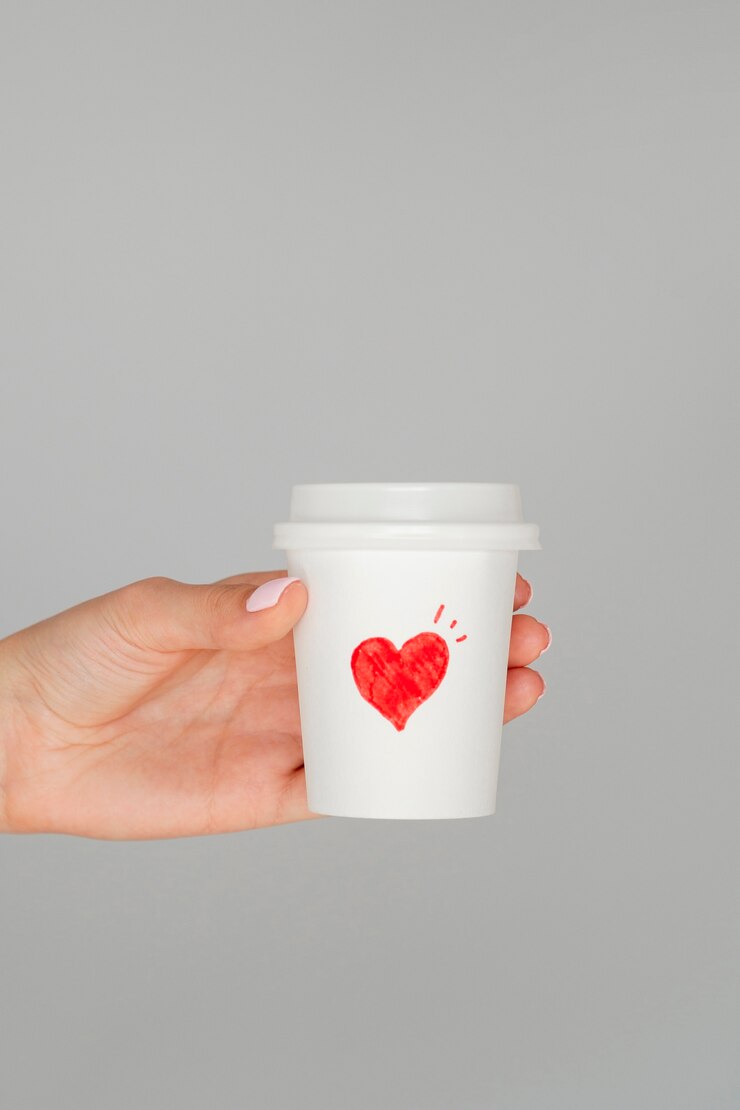 Gratis Foto sluit omhoog de valentijnskaartkoffie van de handholding
