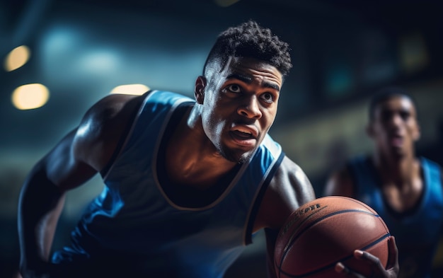 Gratis foto sluit omhoog op atleet die basketbal speelt