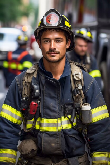 Sluit omhoog op brandweermanportret in de stad van New York