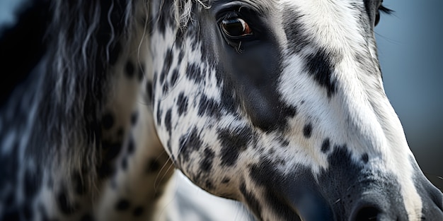 Sluit omhoog op zwart-wit paard