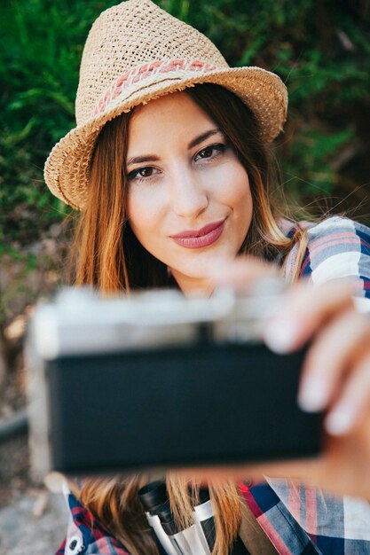 Smiley tourist&#39;s selfie