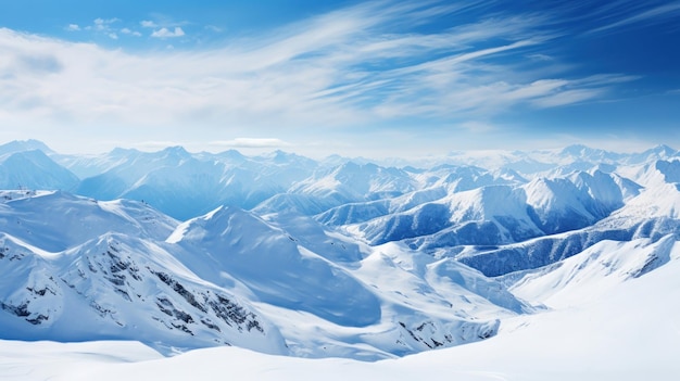 Sneeuwbedekte toppen onder een blauwe hemel en wolken