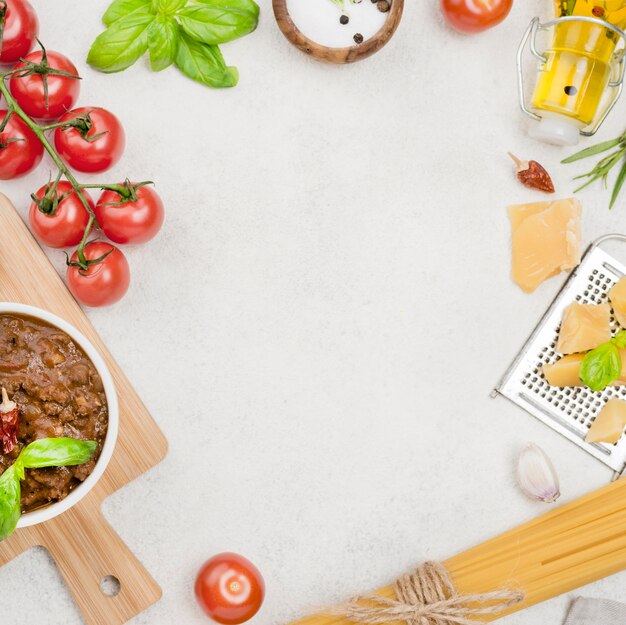 Spaghetii bolognese ingrediënten en kopie-ruimte