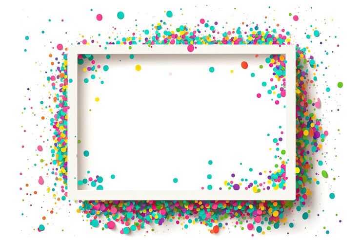 Spatten kleurrijke confetti op frame op witte achtergrond AI generatieve