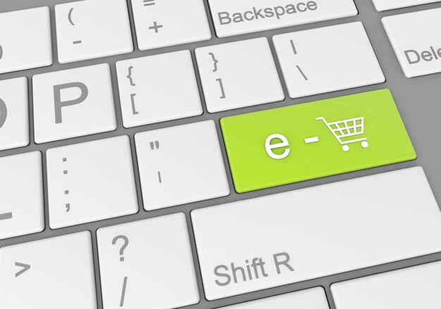 Speciale "e-commerce" -knop op het toetsenbord van een laptop