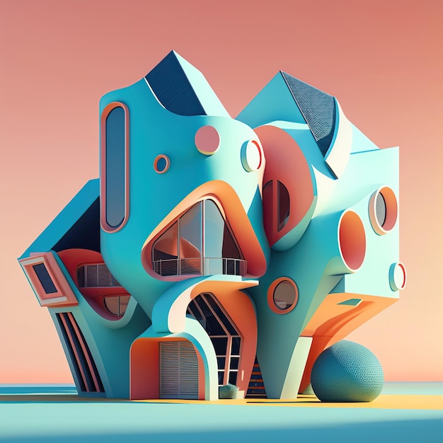 Speels surrealistisch ontwerp grandioos ultramodern huis generatieve ai geometrische futuristische architectuur