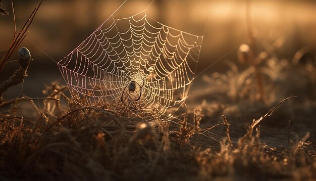 Gratis foto spin spint web dauwdruppels glinsteren in zonlicht gegenereerd door ai