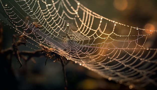 Gratis foto spinnenweb glinstert met dauw in de herfst gegenereerd door ai