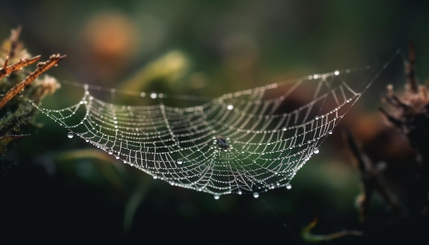 Gratis foto spinnenweb glinstert met dauw in herfstbos gegenereerd door ai
