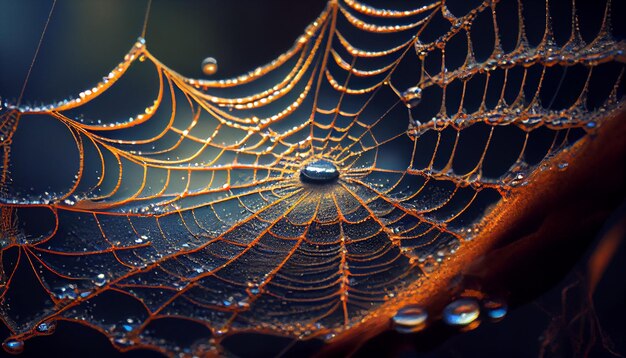 Spinnenweb glinstert met dauwdruppels in de natuur gegenereerd door AI