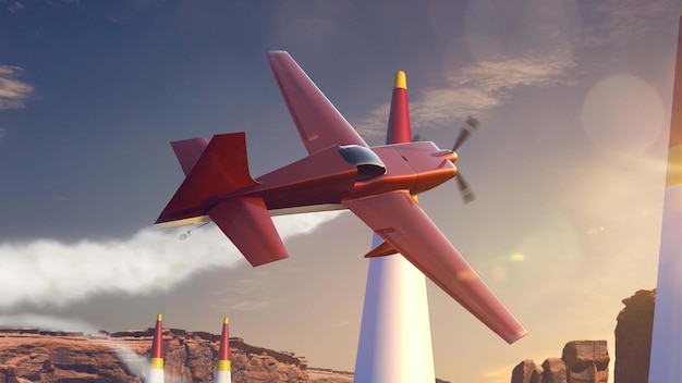 Gratis foto sportvliegtuig op luchtraces render 3d-afbeelding
