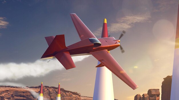 Sportvliegtuig op luchtraces Render 3D-afbeelding