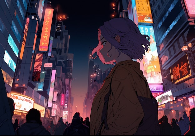 Stadsbeeld van anime-geïnspireerd stedelijk gebied