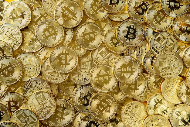 Stapel goud bitcoin-geld