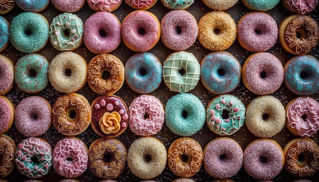 Stapel kleurrijke donuts een zoete verleiding gegenereerd door AI