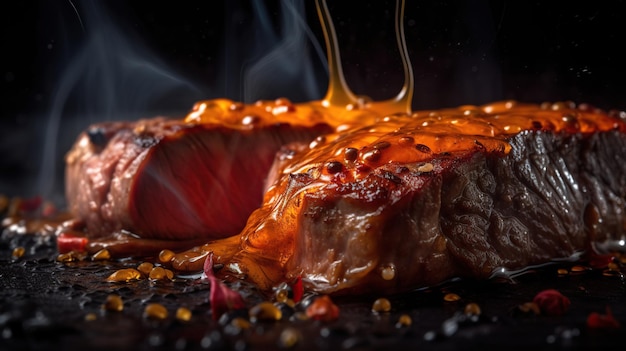 Gratis foto steaks koken op een vlammende grill generatieve ai